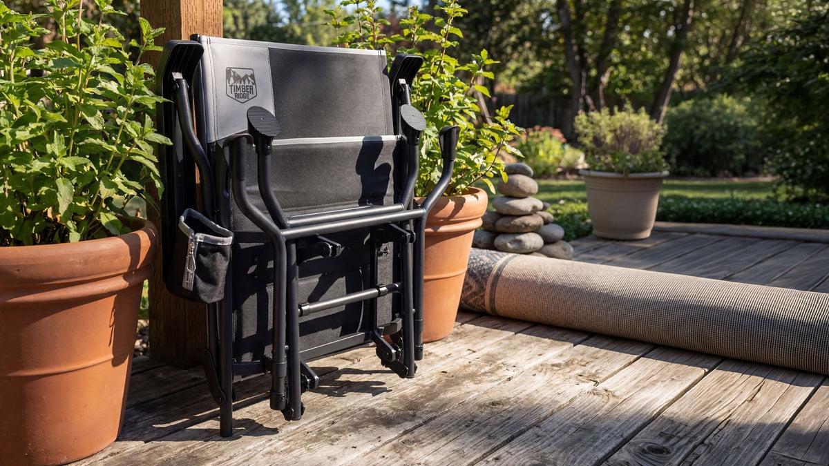 Transition your patio for fall with comfortable high-back chairs, breathable seating, organized blanket storage, lighting, and other cozy updates.