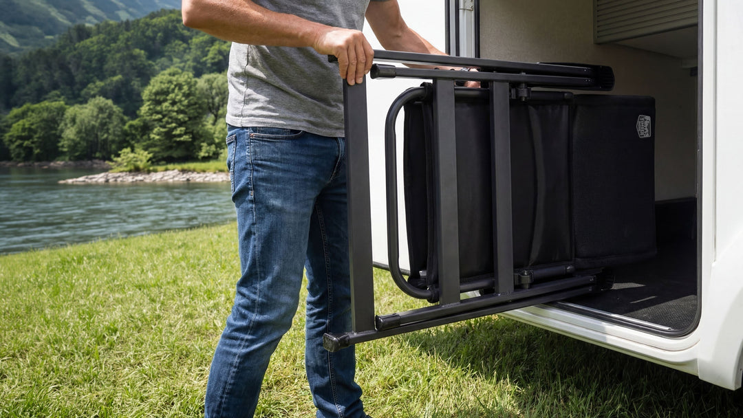 Organized one-trip football tailgate with a folding chair, gear hauler, and cooler