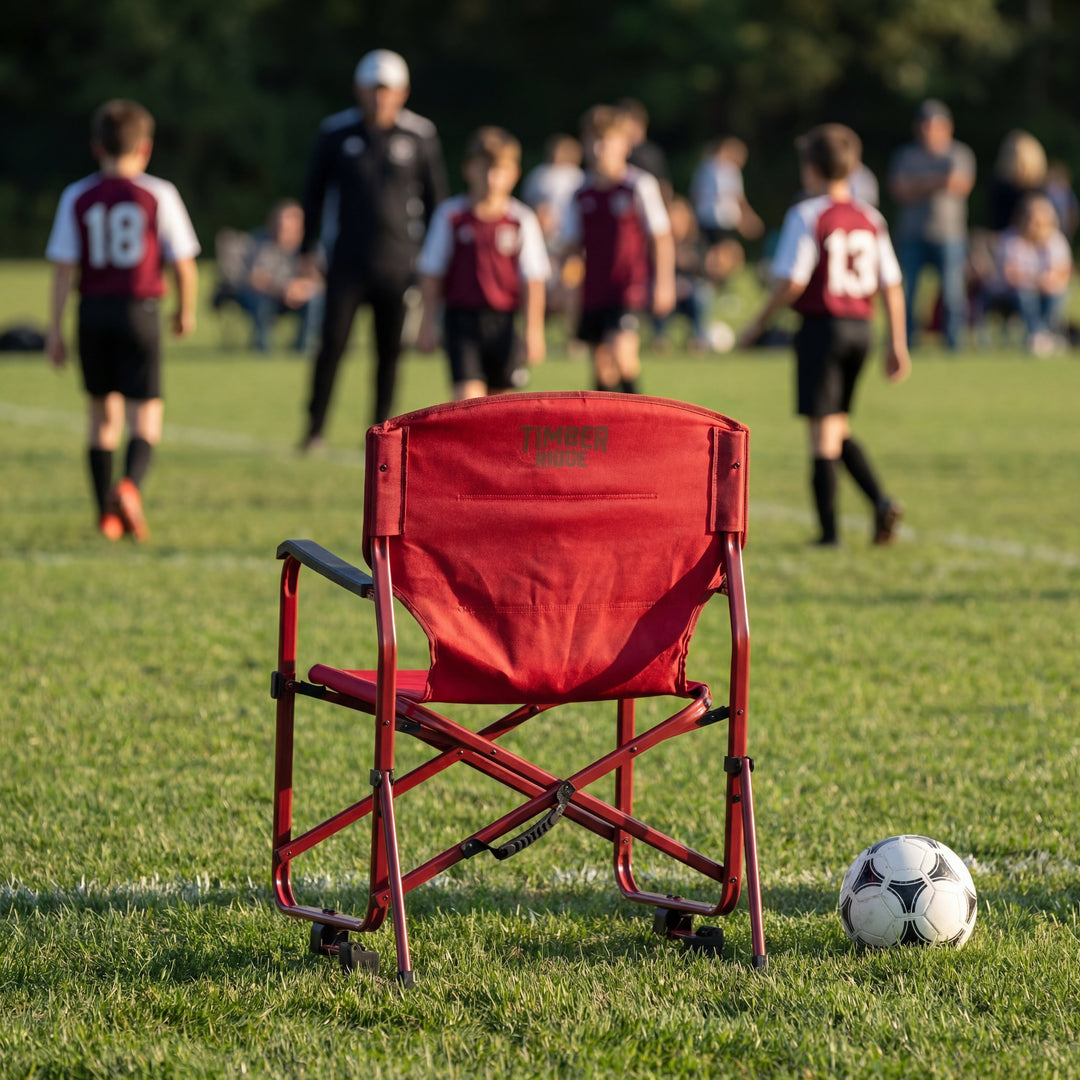 Parents watching a youth sports game from an organized sideline seating area